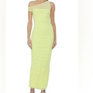 A|FIRM Sheer Ruched Neon Yellow Bodycon Dress